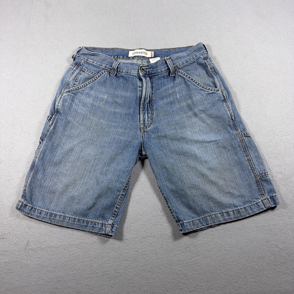 Vintage Levis Cargo Shorts Mens 33 Blue Denim Carpenter Relaxed Y2K Workwear